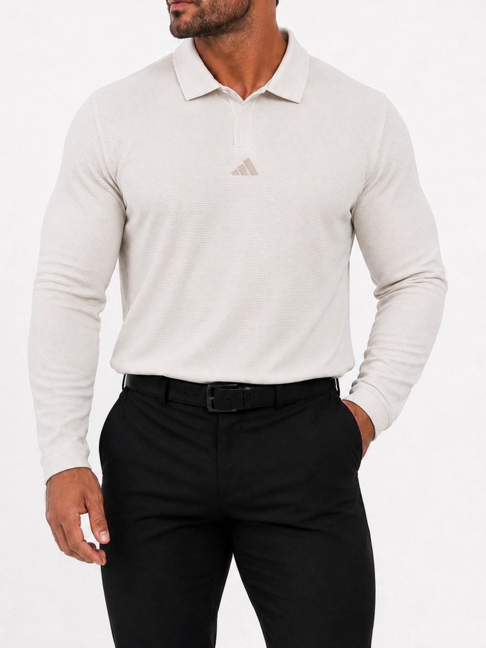 Golf Shirt Men XL White Long Sleeves Adidas NWT Relaxed Fit Polo Beyond